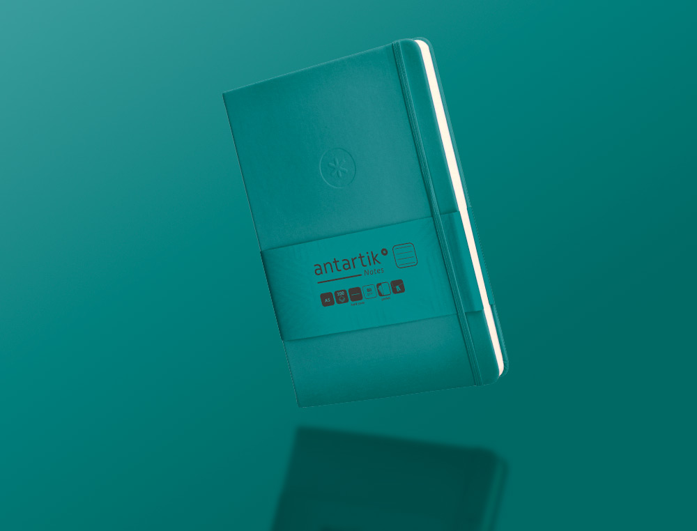 CARNET FERMETURE ELASTIQUE ANTARTIK NOTES COUVERTURE     RIGIDE A5 LIGNE 100 FEUILLES  80GR FSC COLORIS VERT PAON