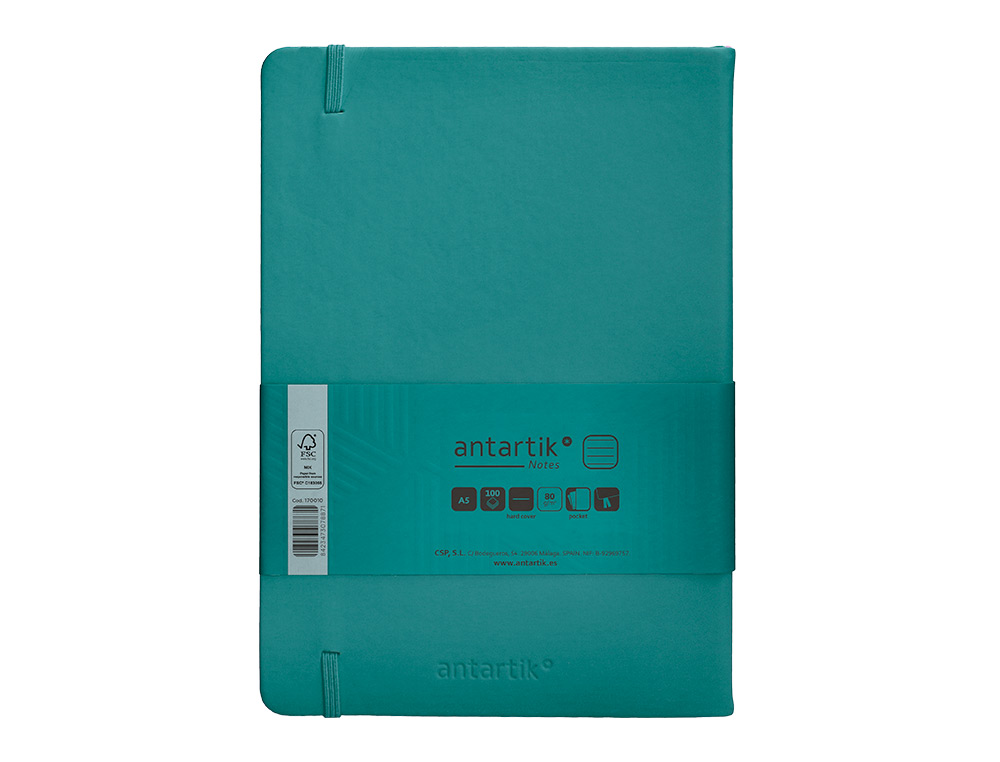 CARNET FERMETURE ELASTIQUE ANTARTIK NOTES COUVERTURE     RIGIDE A5 LIGNE 100 FEUILLES  80GR FSC COLORIS VERT PAON