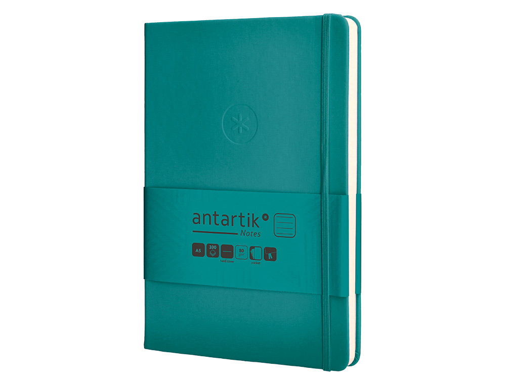 CARNET FERMETURE ELASTIQUE ANTARTIK NOTES COUVERTURE     RIGIDE A5 LIGNE 100 FEUILLES  80GR FSC COLORIS VERT PAON
