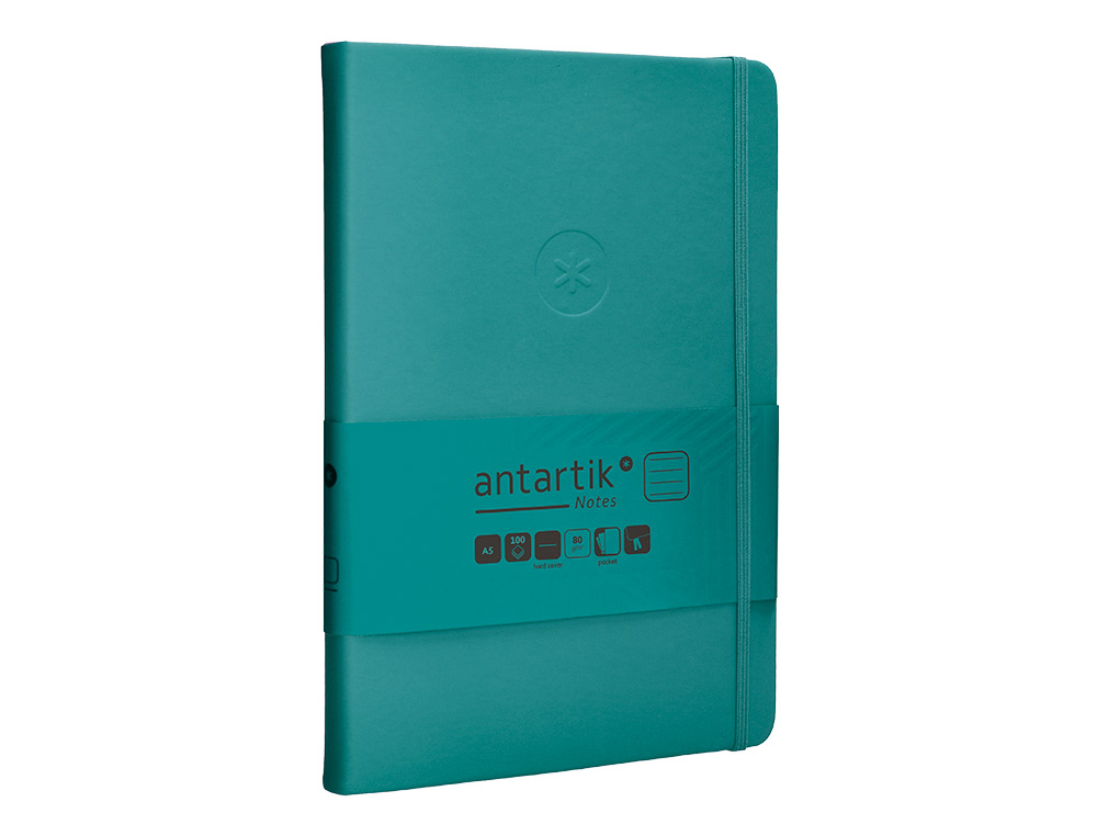 CARNET FERMETURE ELASTIQUE ANTARTIK NOTES COUVERTURE     RIGIDE A5 LIGNE 100 FEUILLES  80GR FSC COLORIS VERT PAON