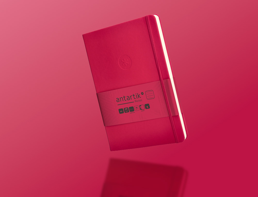 CARNET FERMETURE ELASTIQUE ANTARTIK NOTES COUVERTURE     RIGIDE A5 LIGNE 100 FEUILLES  80GR FSC COLORIS FRAMBOISE