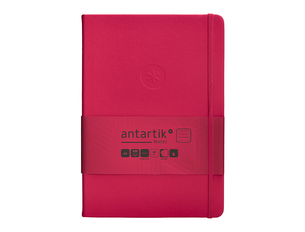 CARNET FERMETURE ELASTIQUE ANTARTIK NOTES COUVERTURE     RIGIDE A5 LIGNE 100 FEUILLES  80GR FSC COLORIS FRAMBOISE