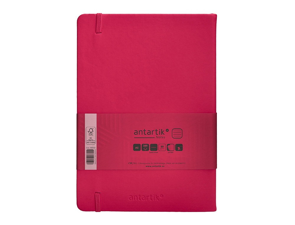 CARNET FERMETURE ELASTIQUE ANTARTIK NOTES COUVERTURE     RIGIDE A5 LIGNE 100 FEUILLES  80GR FSC COLORIS FRAMBOISE