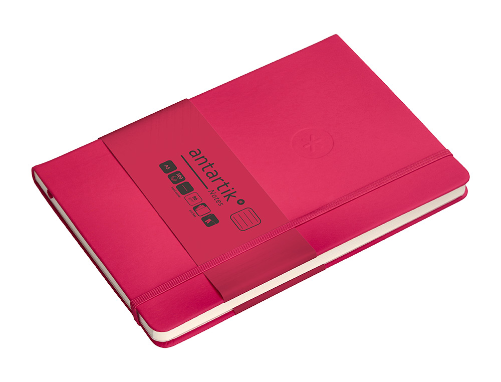CARNET FERMETURE ELASTIQUE ANTARTIK NOTES COUVERTURE     RIGIDE A5 LIGNE 100 FEUILLES  80GR FSC COLORIS FRAMBOISE
