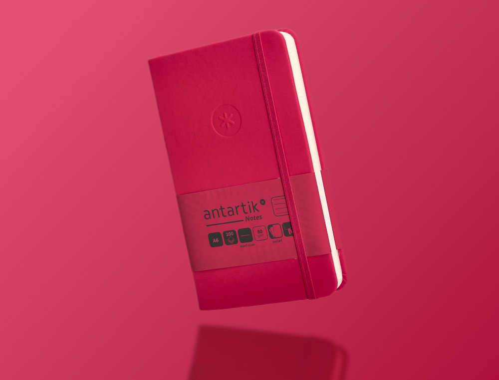 CARNET FERMETURE ELASTIQUE ANTARTIK NOTES COUVERTURE     RIGIDE A6 LIGNE 100 FEUILLES  80GR FSC COLORIS FRAMBOISE