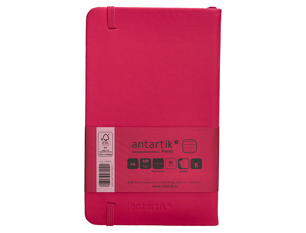 CARNET FERMETURE ELASTIQUE ANTARTIK NOTES COUVERTURE     RIGIDE A6 LIGNE 100 FEUILLES  80GR FSC COLORIS FRAMBOISE