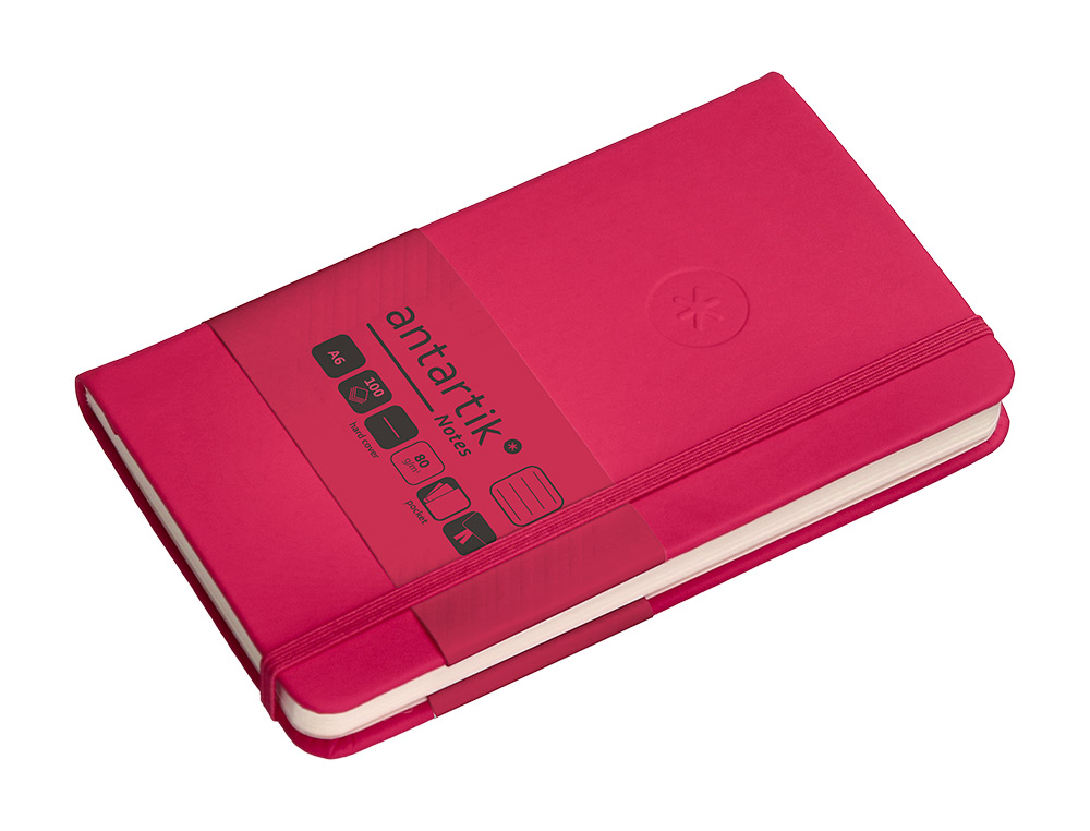CARNET FERMETURE ELASTIQUE ANTARTIK NOTES COUVERTURE     RIGIDE A6 LIGNE 100 FEUILLES  80GR FSC COLORIS FRAMBOISE