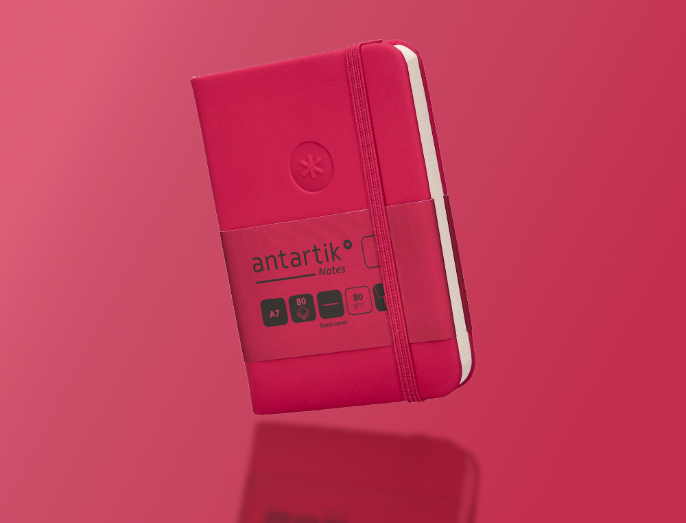 CARNET FERMETURE ELASTIQUE ANTARTIK NOTES COUVERTURE     RIGIDE A7 PAPIER UNI IVOIRE 80FEUILLES 80GR FSC FRAMBOISE
