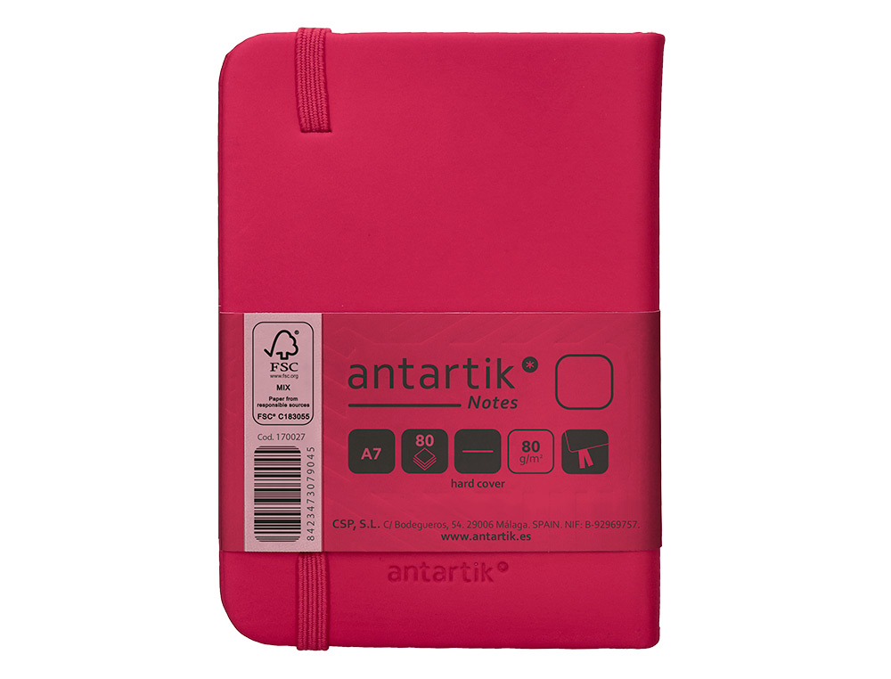 CARNET FERMETURE ELASTIQUE ANTARTIK NOTES COUVERTURE     RIGIDE A7 PAPIER UNI IVOIRE 80FEUILLES 80GR FSC FRAMBOISE