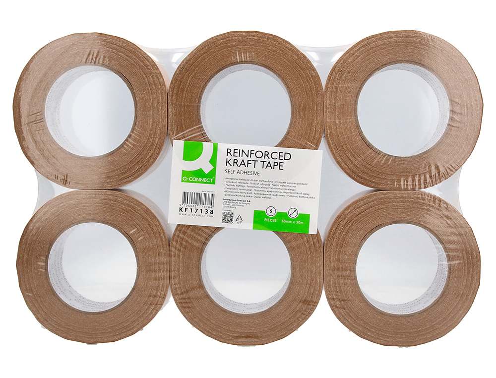 RUBAN ADHESIF Q-CONNECT POUR EMBALLAGE KRAFT RENFORCE 50MX50MM