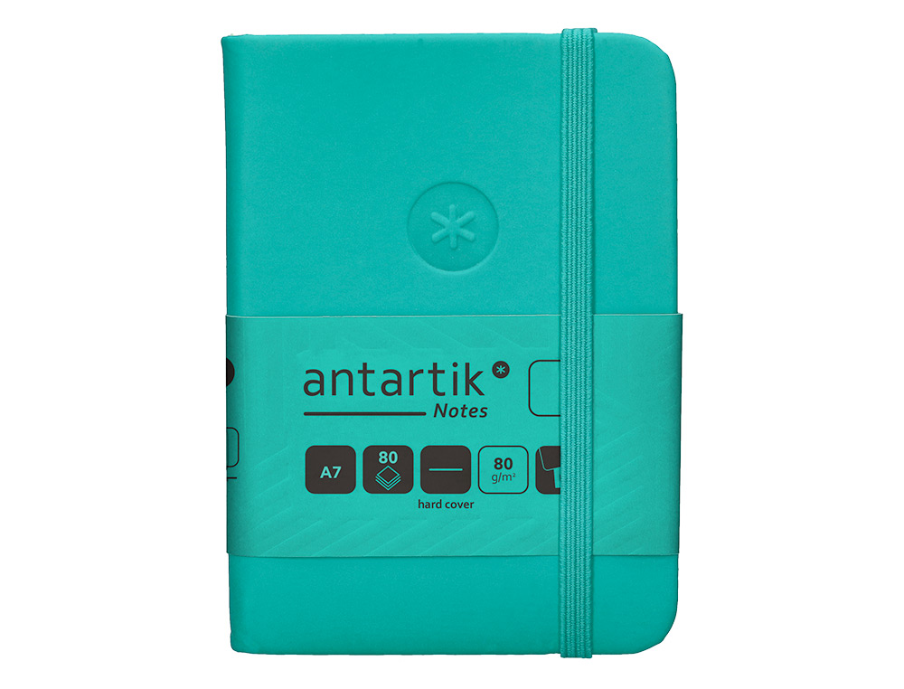 CARNET A7 ANTARTIK NOTES PAPIER UNI IVOIRE COUVERTURE RIGIDE FERMETURE ELASTIQUE 160PAGES 80GR COLORIS VERT MENTHE