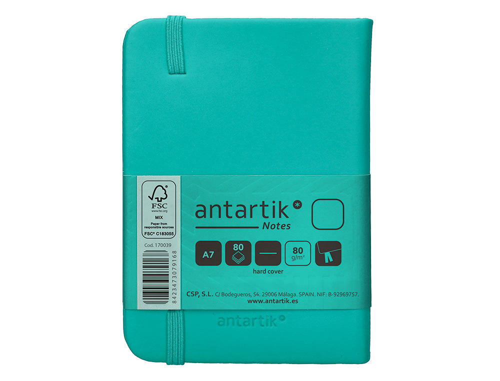 CARNET A7 ANTARTIK NOTES PAPIER UNI IVOIRE COUVERTURE RIGIDE FERMETURE ELASTIQUE 160PAGES 80GR COLORIS VERT MENTHE