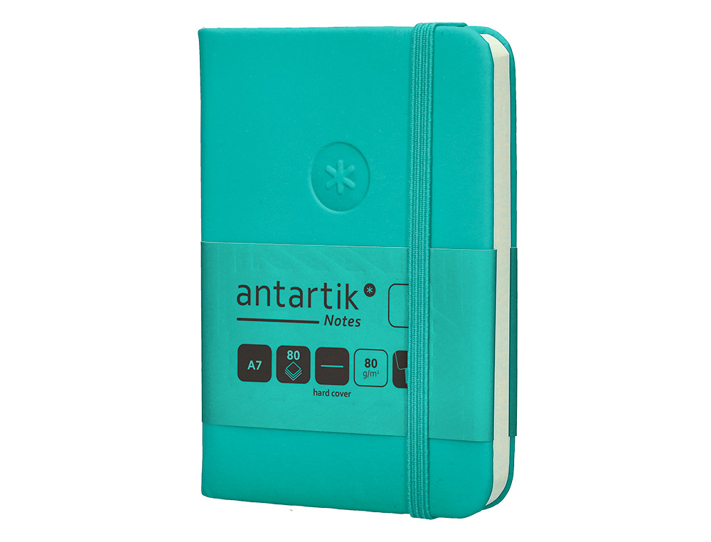 CARNET A7 ANTARTIK NOTES PAPIER UNI IVOIRE COUVERTURE RIGIDE FERMETURE ELASTIQUE 160PAGES 80GR COLORIS VERT MENTHE