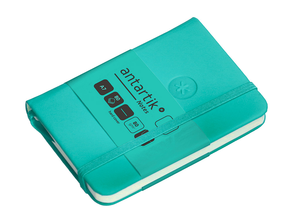 CARNET A7 ANTARTIK NOTES PAPIER UNI IVOIRE COUVERTURE RIGIDE FERMETURE ELASTIQUE 160PAGES 80GR COLORIS VERT MENTHE
