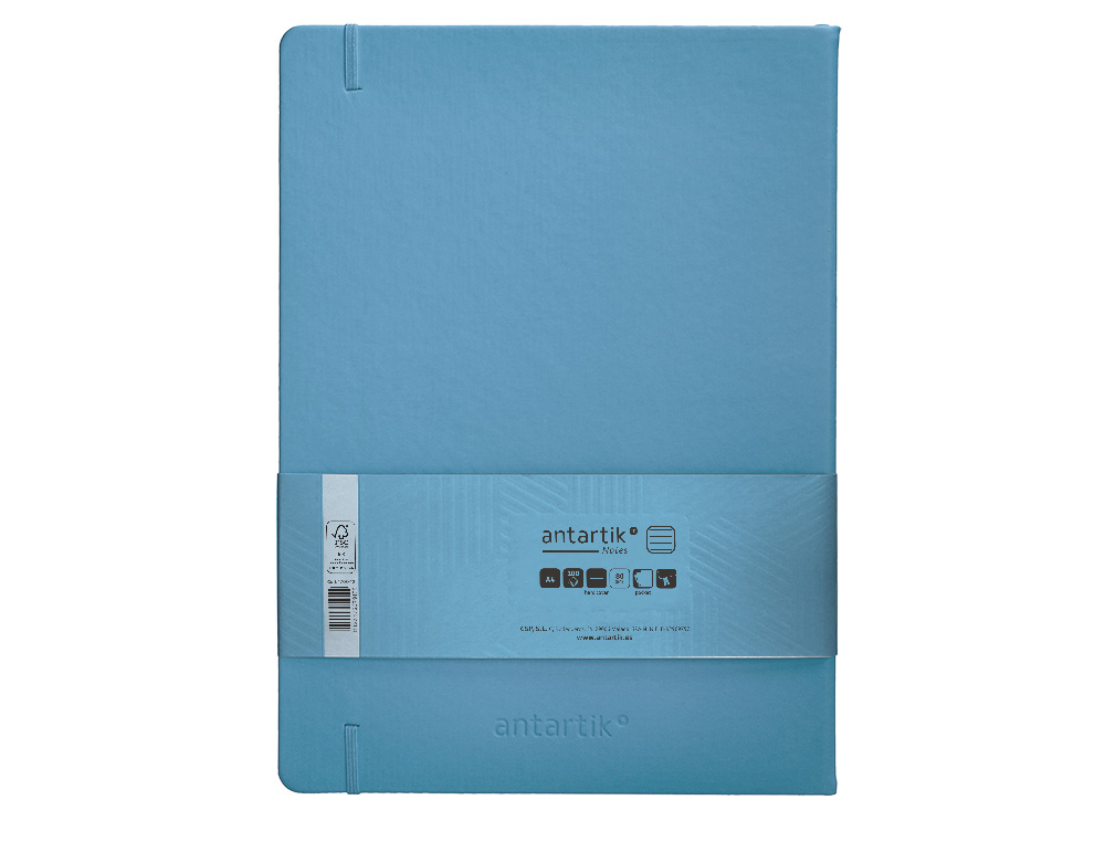 CARNET FERMETURE ELASTIQUE ANTARTIK NOTES COUVERTURE     RIGIDE A4 LIGNE 100 FEUILLES  80GR FSC COLORIS BLEU CIEL