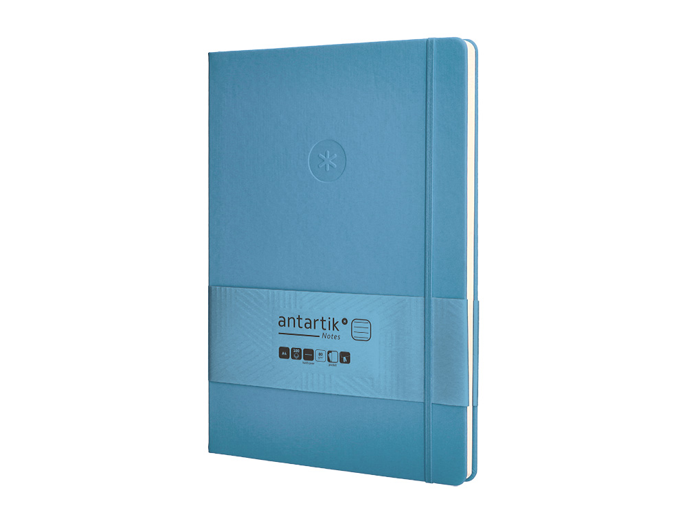 CARNET FERMETURE ELASTIQUE ANTARTIK NOTES COUVERTURE     RIGIDE A4 LIGNE 100 FEUILLES  80GR FSC COLORIS BLEU CIEL
