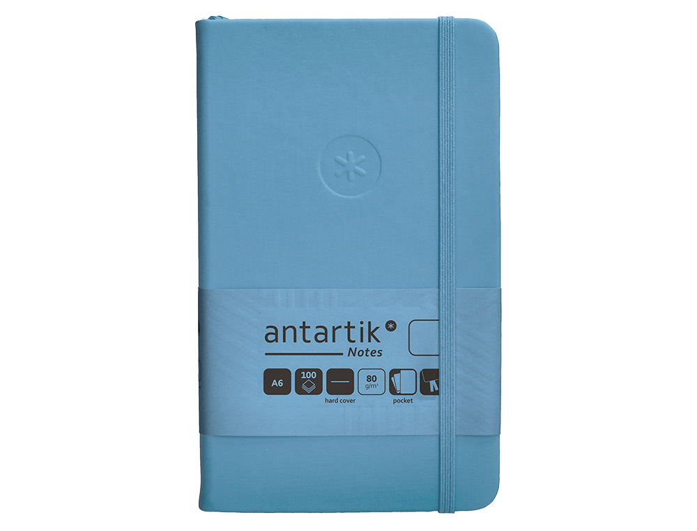 CARNET FERMETURE ELASTIQUE ANTARTIK NOTES COUVERTURE RIGIDE A6 PAPIER UNI IVOIRE 100 FEUILLES 80GR FSC BLEU CIEL
