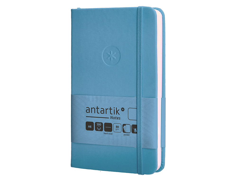 CARNET FERMETURE ELASTIQUE ANTARTIK NOTES COUVERTURE RIGIDE A6 PAPIER UNI IVOIRE 100 FEUILLES 80GR FSC BLEU CIEL