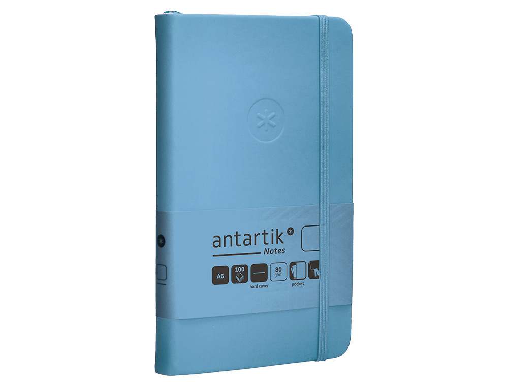 CARNET FERMETURE ELASTIQUE ANTARTIK NOTES COUVERTURE RIGIDE A6 PAPIER UNI IVOIRE 100 FEUILLES 80GR FSC BLEU CIEL