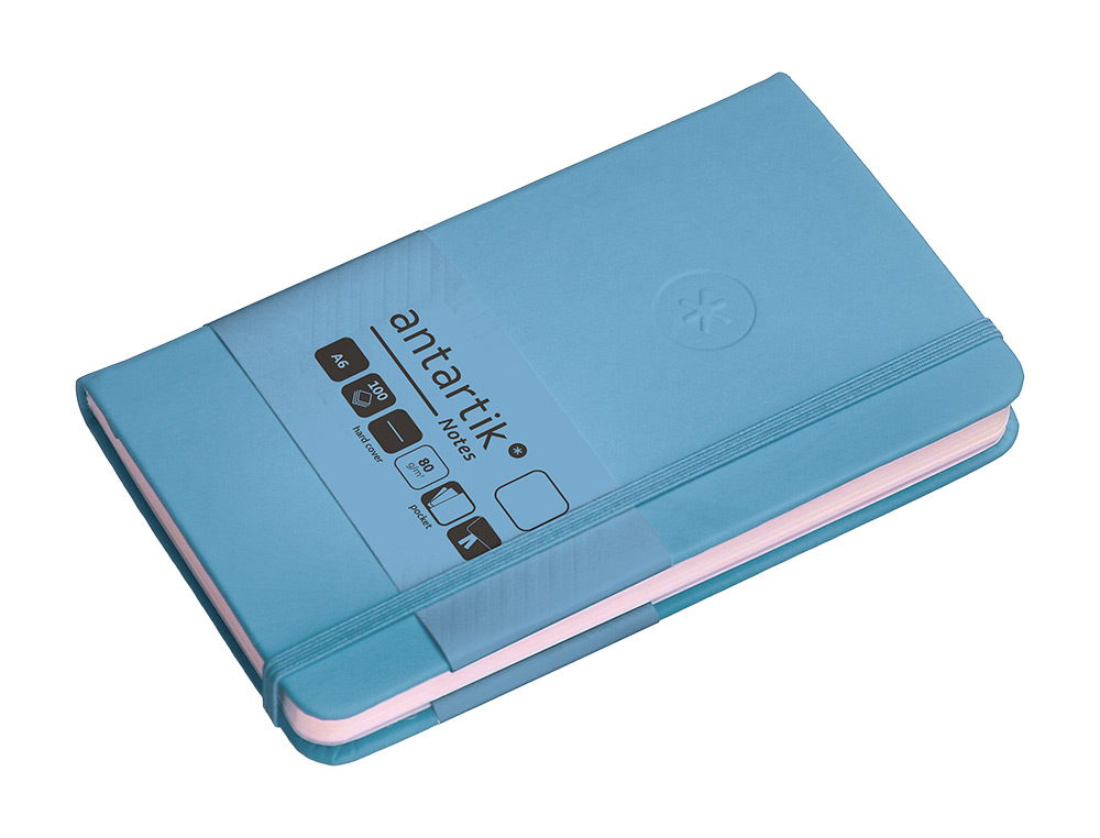 CARNET FERMETURE ELASTIQUE ANTARTIK NOTES COUVERTURE RIGIDE A6 PAPIER UNI IVOIRE 100 FEUILLES 80GR FSC BLEU CIEL