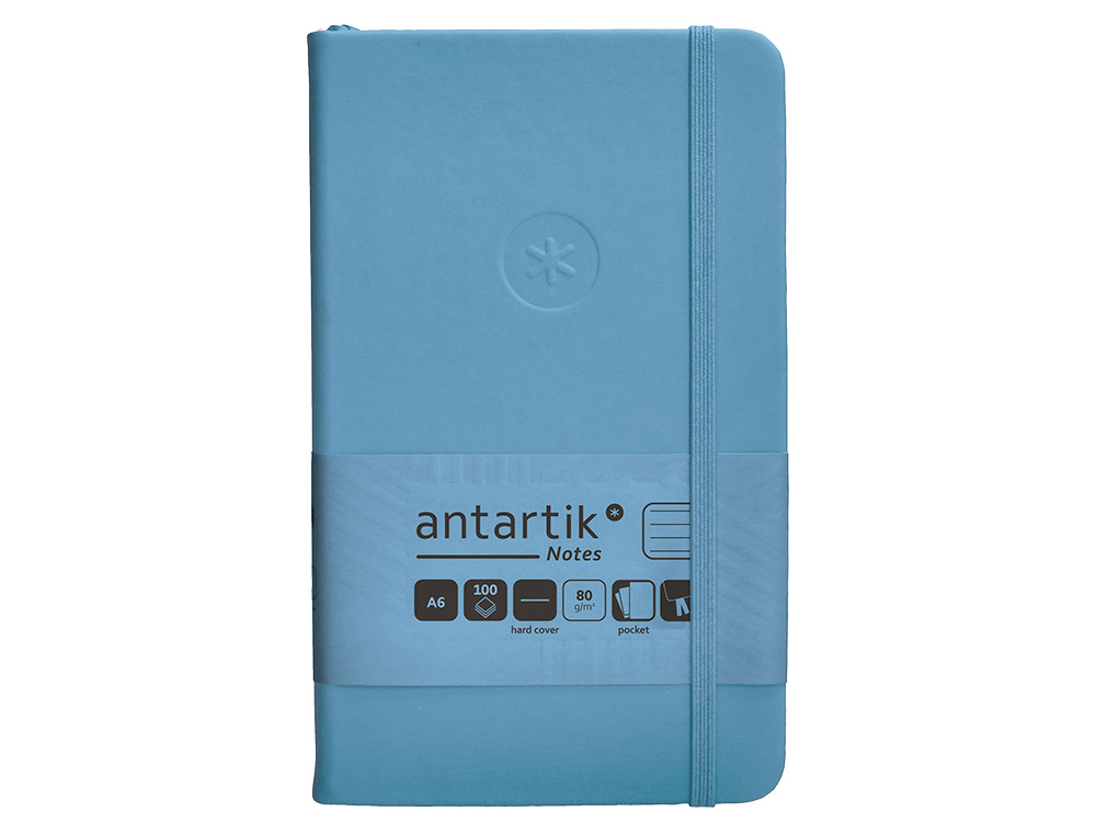CARNET FERMETURE ELASTIQUE ANTARTIK NOTES COUVERTURE     RIGIDE A6 LIGNE 100 FEUILLES  80GR FSC COLORIS BLEU CIEL
