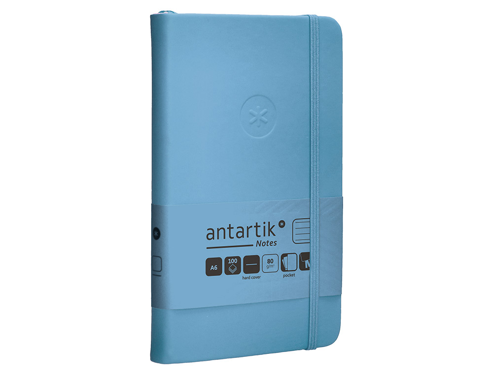 CARNET FERMETURE ELASTIQUE ANTARTIK NOTES COUVERTURE     RIGIDE A6 LIGNE 100 FEUILLES  80GR FSC COLORIS BLEU CIEL