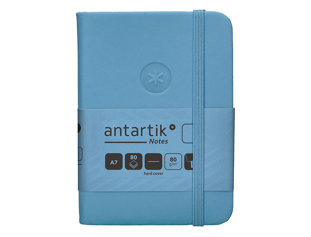 CARNET FERMETURE ELASTIQUE ANTARTIK NOTES COUVERTURE RIGIDE A7 PAPIER UNI IVOIRE 80FEUILLES 80GR FSC BLEU CIEL