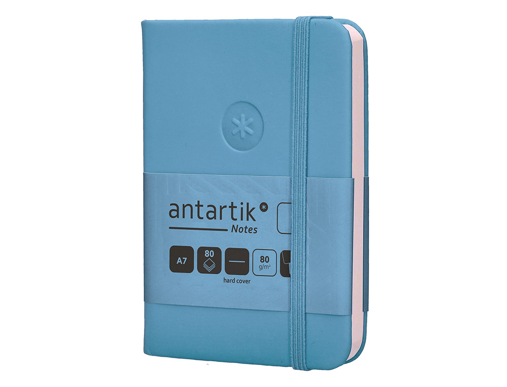 CARNET FERMETURE ELASTIQUE ANTARTIK NOTES COUVERTURE RIGIDE A7 PAPIER UNI IVOIRE 80FEUILLES 80GR FSC BLEU CIEL