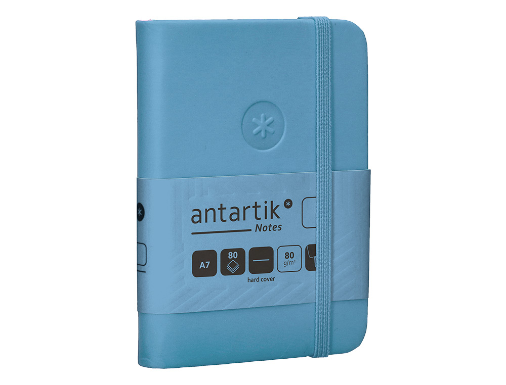 CARNET FERMETURE ELASTIQUE ANTARTIK NOTES COUVERTURE RIGIDE A7 PAPIER UNI IVOIRE 80FEUILLES 80GR FSC BLEU CIEL