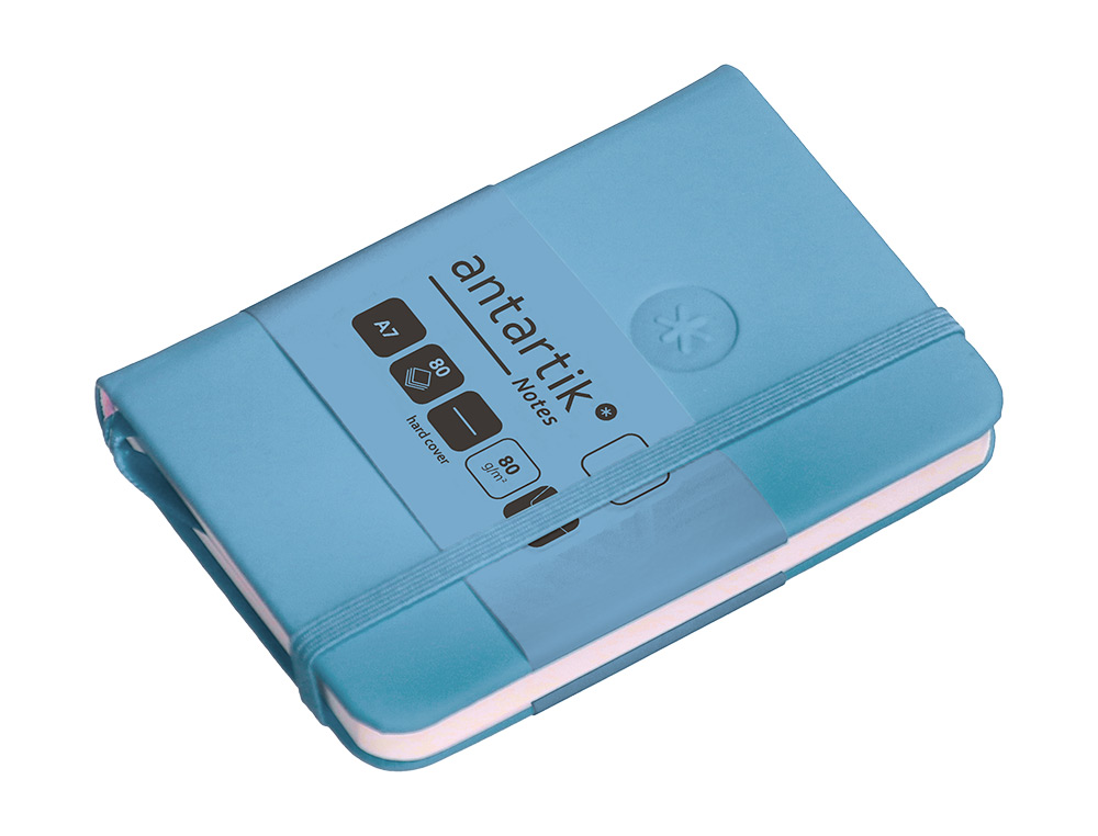 CARNET FERMETURE ELASTIQUE ANTARTIK NOTES COUVERTURE RIGIDE A7 PAPIER UNI IVOIRE 80FEUILLES 80GR FSC BLEU CIEL
