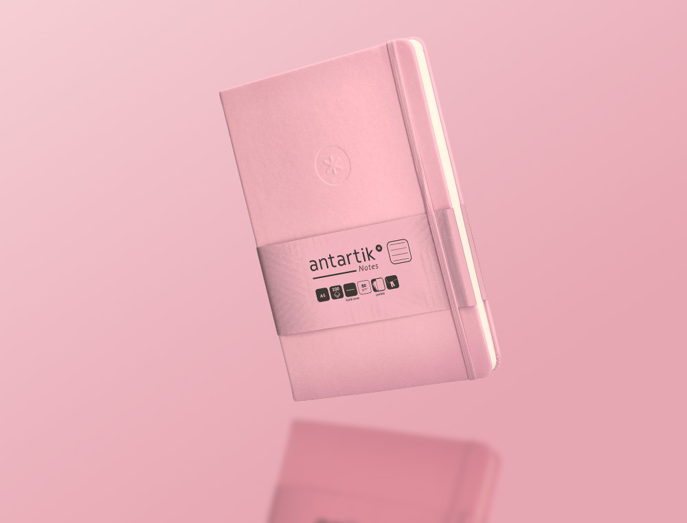 CARNET FERMETURE ELASTIQUE ANTARTIK NOTES COUVERTURE     RIGIDE A5 LIGNE 100 FEUILLES  80GR FSC COLORIS ROSE PASTEL