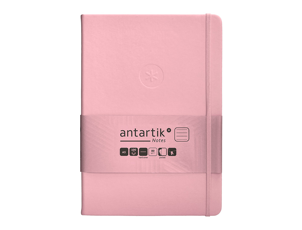 CARNET FERMETURE ELASTIQUE ANTARTIK NOTES COUVERTURE     RIGIDE A5 LIGNE 100 FEUILLES  80GR FSC COLORIS ROSE PASTEL