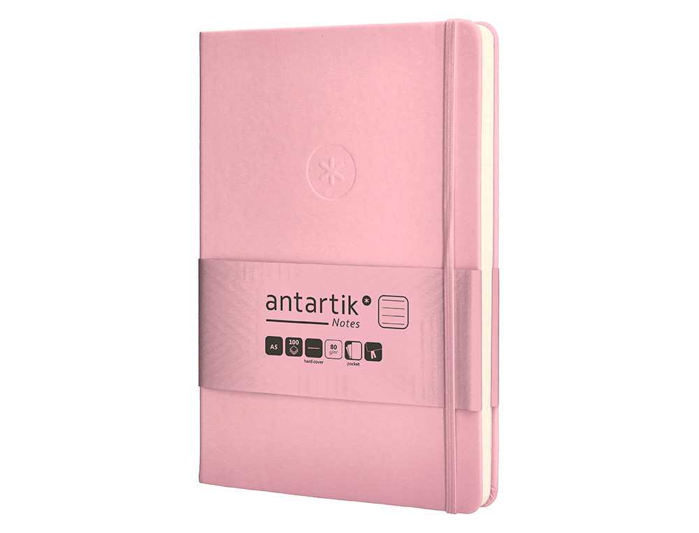 CARNET FERMETURE ELASTIQUE ANTARTIK NOTES COUVERTURE     RIGIDE A5 LIGNE 100 FEUILLES  80GR FSC COLORIS ROSE PASTEL