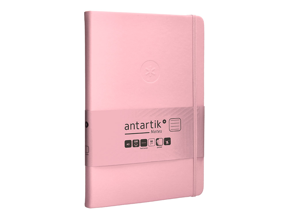 CARNET FERMETURE ELASTIQUE ANTARTIK NOTES COUVERTURE     RIGIDE A5 LIGNE 100 FEUILLES  80GR FSC COLORIS ROSE PASTEL