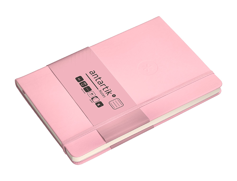 CARNET FERMETURE ELASTIQUE ANTARTIK NOTES COUVERTURE     RIGIDE A5 LIGNE 100 FEUILLES  80GR FSC COLORIS ROSE PASTEL