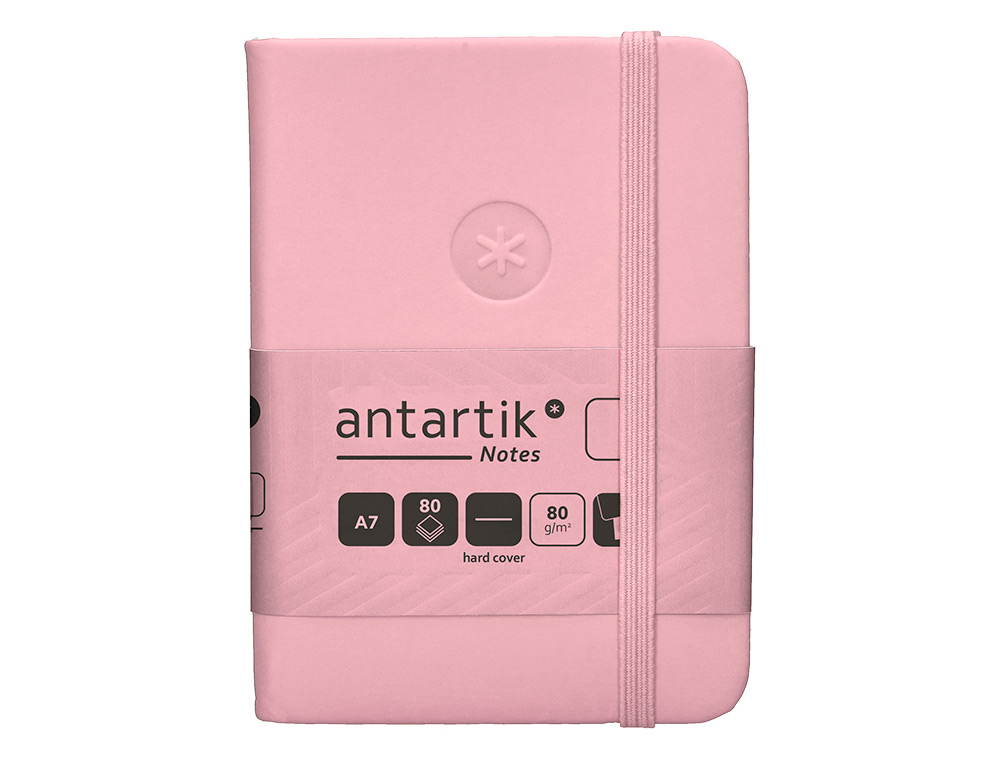 CARNET FERMETURE ELASTIQUE ANTARTIK NOTES COUVERTURE RIGIDE A7 PAPIER UNI IVOIRE 80 FEUILLES 80GR FSC ROSE PASTEL