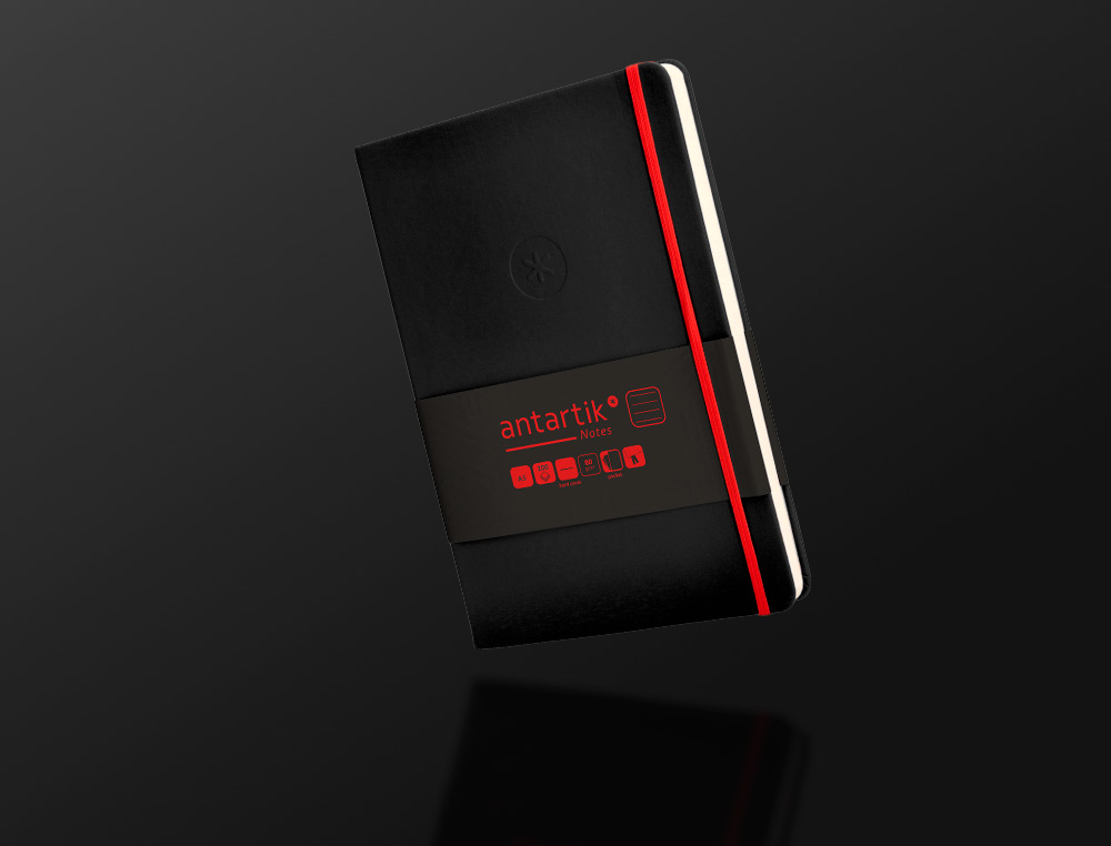 CARNET FERMETURE ELASTIQUE ROUGE ANTARTIK NOTES          COUVERTURE RIGIDE A5 LIGNE 100FEUILLES 80GR FSC COLORIS NOIR