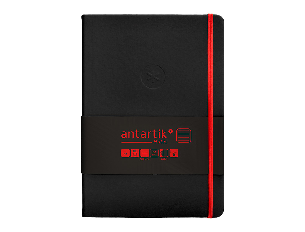 CARNET FERMETURE ELASTIQUE ROUGE ANTARTIK NOTES          COUVERTURE RIGIDE A5 LIGNE 100FEUILLES 80GR FSC COLORIS NOIR