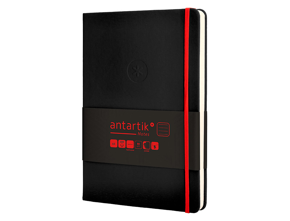 CARNET FERMETURE ELASTIQUE ROUGE ANTARTIK NOTES          COUVERTURE RIGIDE A5 LIGNE 100FEUILLES 80GR FSC COLORIS NOIR