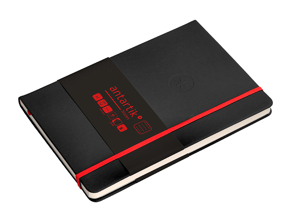 CARNET FERMETURE ELASTIQUE ROUGE ANTARTIK NOTES          COUVERTURE RIGIDE A5 LIGNE 100FEUILLES 80GR FSC COLORIS NOIR