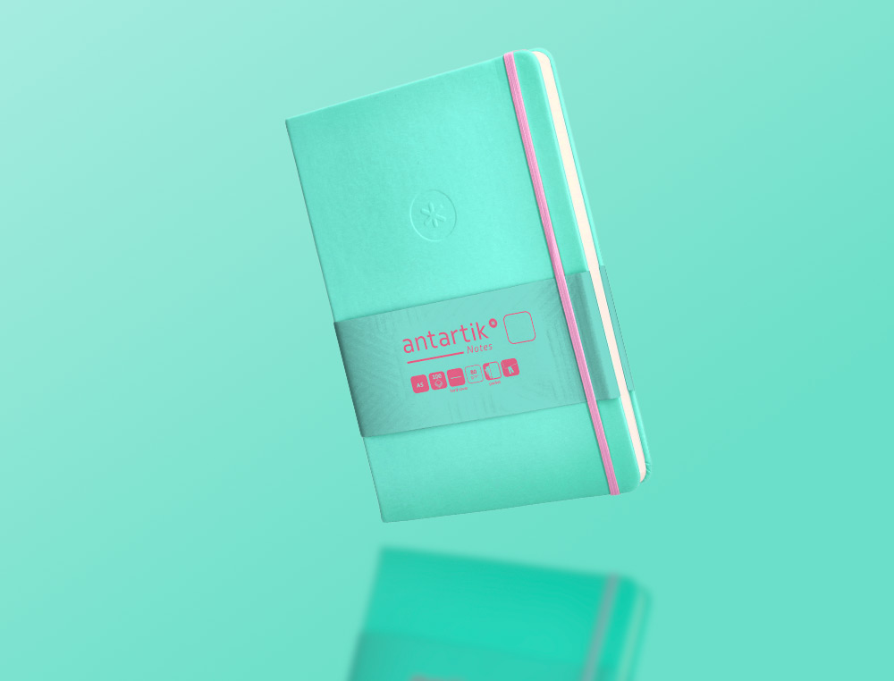 CARNET FERMETURE ELASTIQUE ROSE ANTARTIK NOTES COUVERTURE RIGIDE A5 PAPIER UNI IVOIRE 100 FEUILLES 80GR FSC TURQUOISE