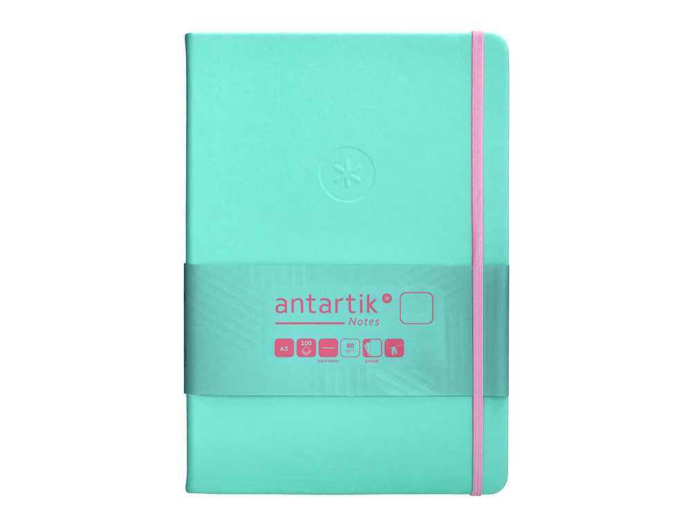CARNET FERMETURE ELASTIQUE ROSE ANTARTIK NOTES COUVERTURE RIGIDE A5 PAPIER UNI IVOIRE 100 FEUILLES 80GR FSC TURQUOISE