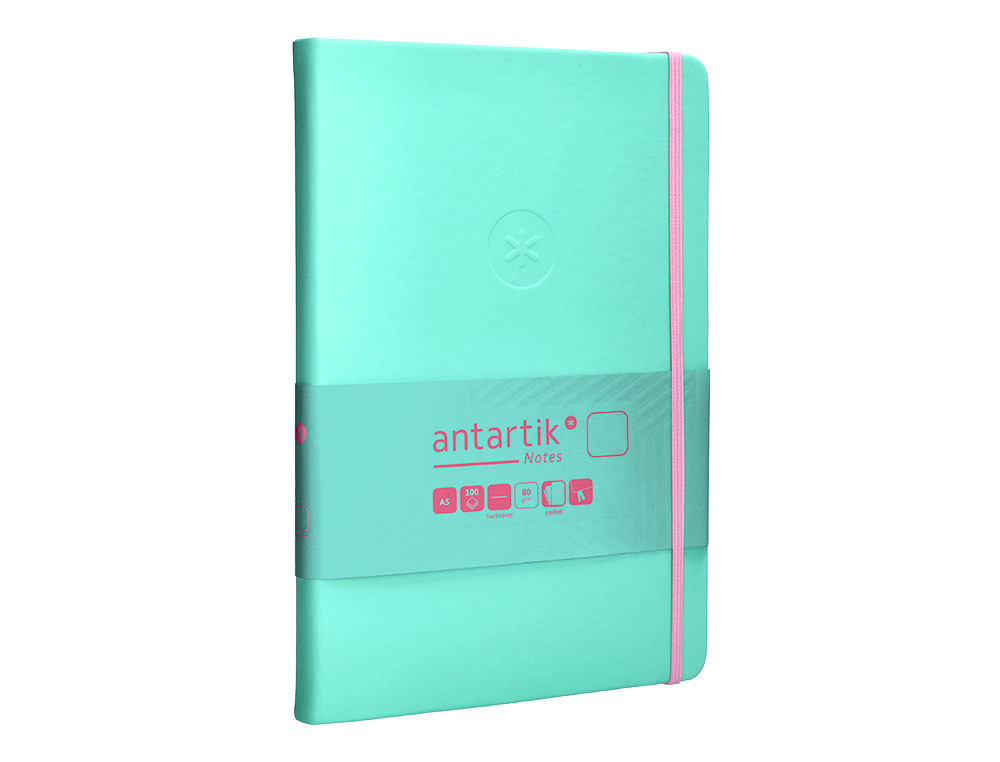 CARNET FERMETURE ELASTIQUE ROSE ANTARTIK NOTES COUVERTURE RIGIDE A5 PAPIER UNI IVOIRE 100 FEUILLES 80GR FSC TURQUOISE