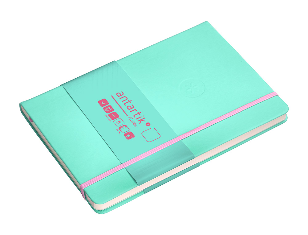 CARNET FERMETURE ELASTIQUE ROSE ANTARTIK NOTES COUVERTURE RIGIDE A5 PAPIER UNI IVOIRE 100 FEUILLES 80GR FSC TURQUOISE