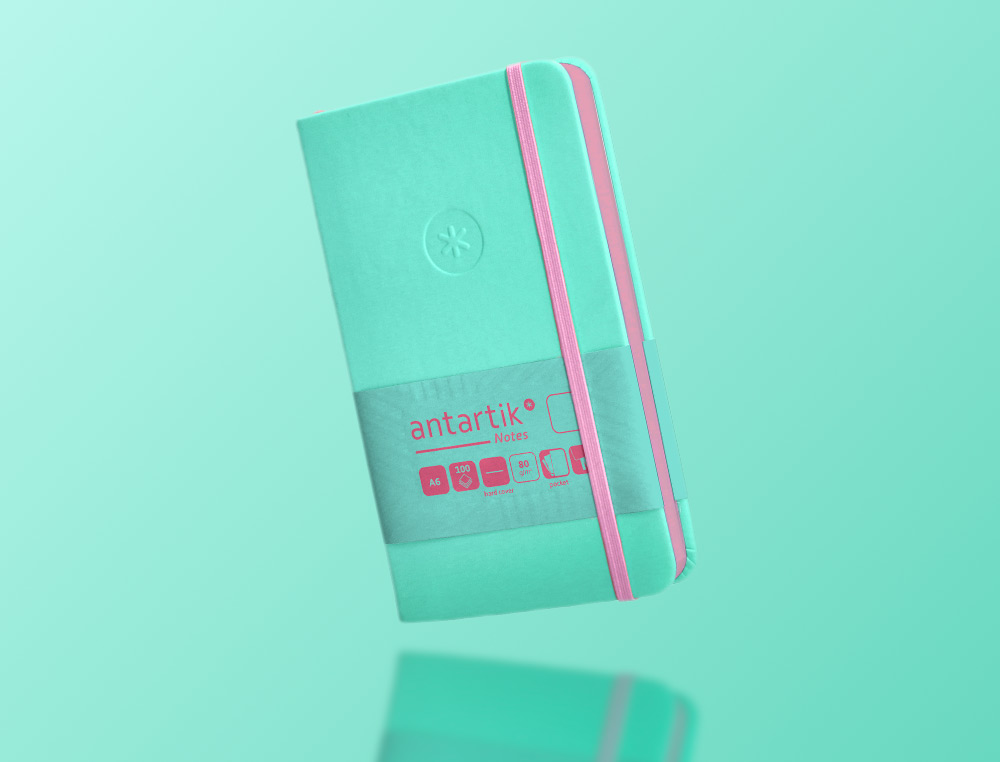 CARNET FERMETURE ELASTIQUE ROSE ANTARTIK NOTES COUVERTURE RIGIDE A6 PAPIER UNI IVOIRE 100 FEUILLES 80GR FSC TURQUOISE