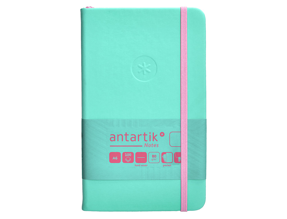 CARNET FERMETURE ELASTIQUE ROSE ANTARTIK NOTES COUVERTURE RIGIDE A6 PAPIER UNI IVOIRE 100 FEUILLES 80GR FSC TURQUOISE