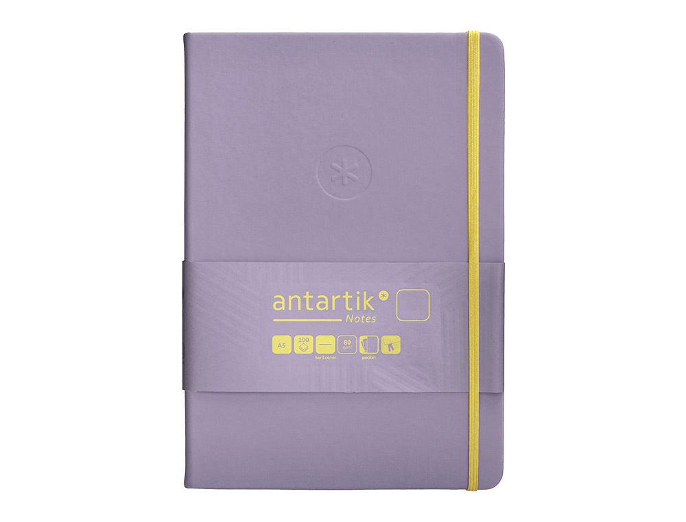 CARNET FERMETURE ELASTIQUE JAUNE ANTARTIK NOTES COUVERTURE RIGIDE A5 PAPIER UNI IVOIRE 100 FEUILLES 80GR FSC LILAS