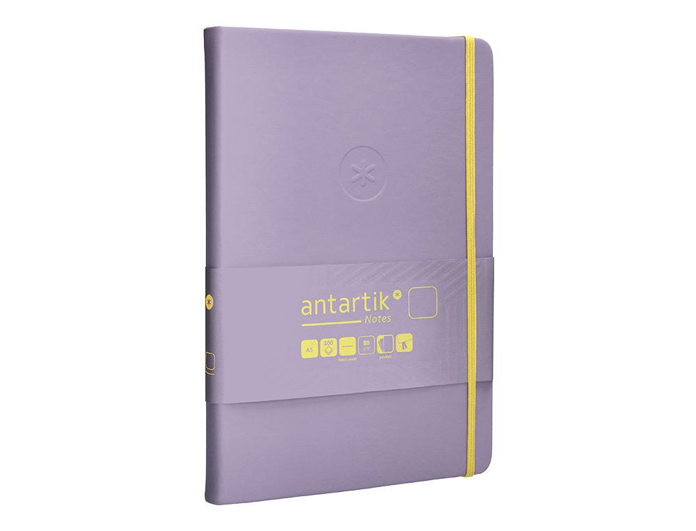 CARNET FERMETURE ELASTIQUE JAUNE ANTARTIK NOTES COUVERTURE RIGIDE A5 PAPIER UNI IVOIRE 100 FEUILLES 80GR FSC LILAS
