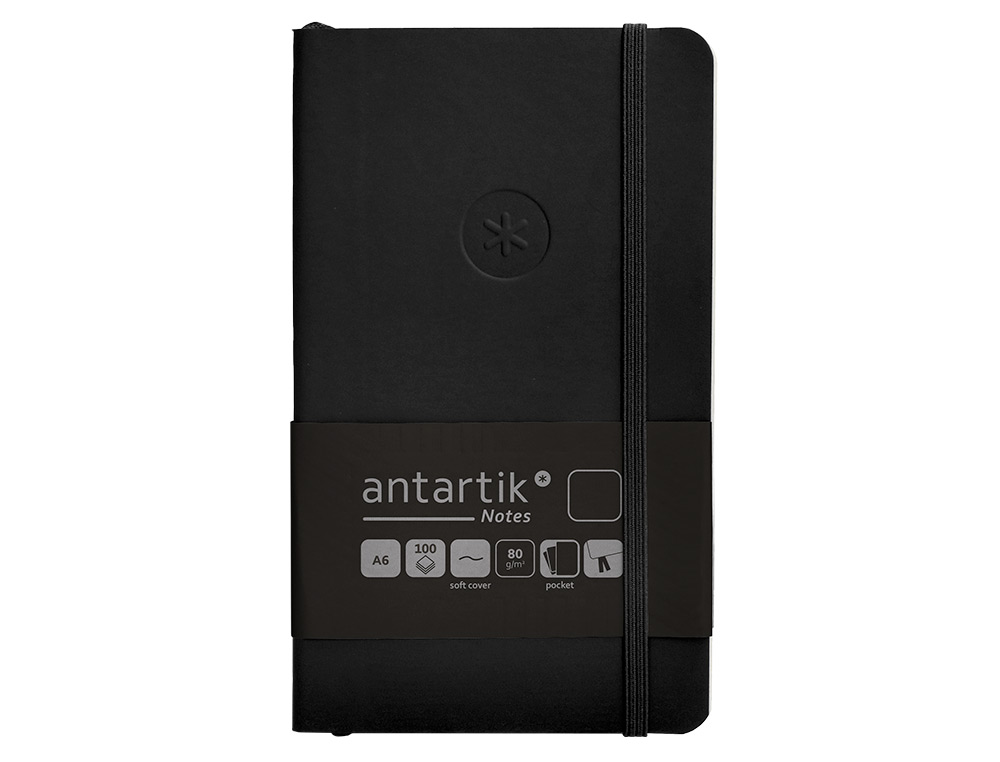 CARNET A6 ANTARTIK NOTES PAPIER UNI IVOIRE COUVERTURE SOUPLE FERMETURE ELASTIQUE 100PAGES 80GR COLORIS NOIR