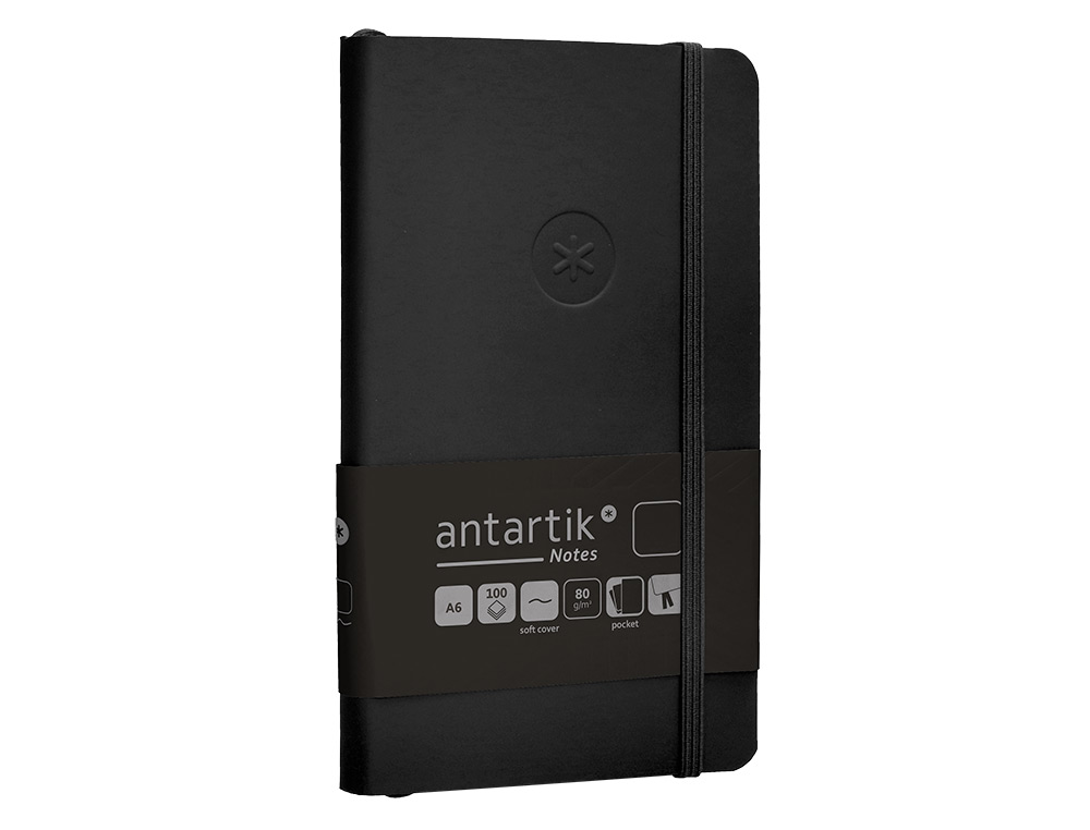 CARNET A6 ANTARTIK NOTES PAPIER UNI IVOIRE COUVERTURE SOUPLE FERMETURE ELASTIQUE 100PAGES 80GR COLORIS NOIR